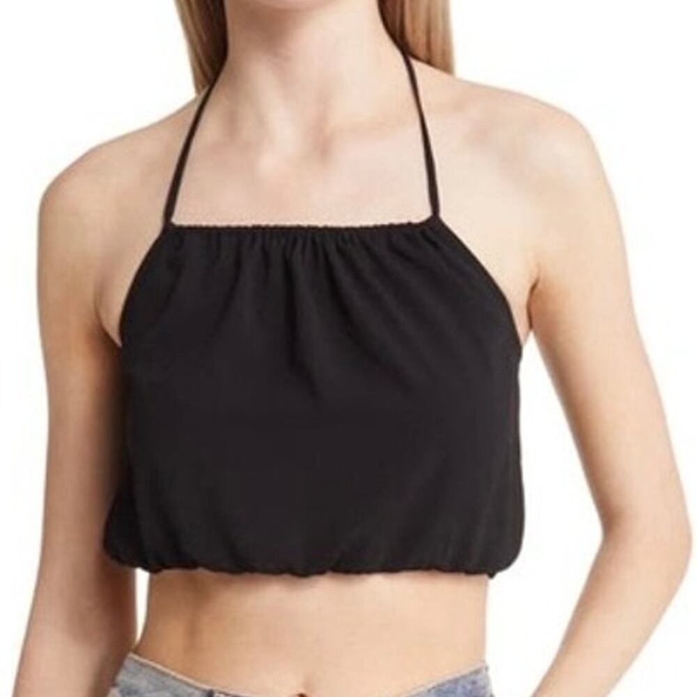 Open Edit Halter Tie Neck Sleeveless Womens Crop Top Black New Casual XL